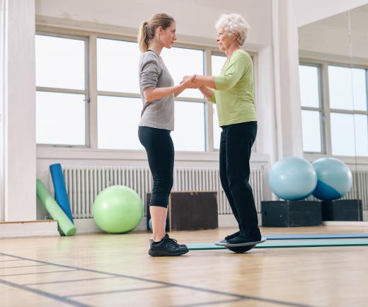 It may be necessary for a patient to re-build her balance skills following a hip replacement procedure.